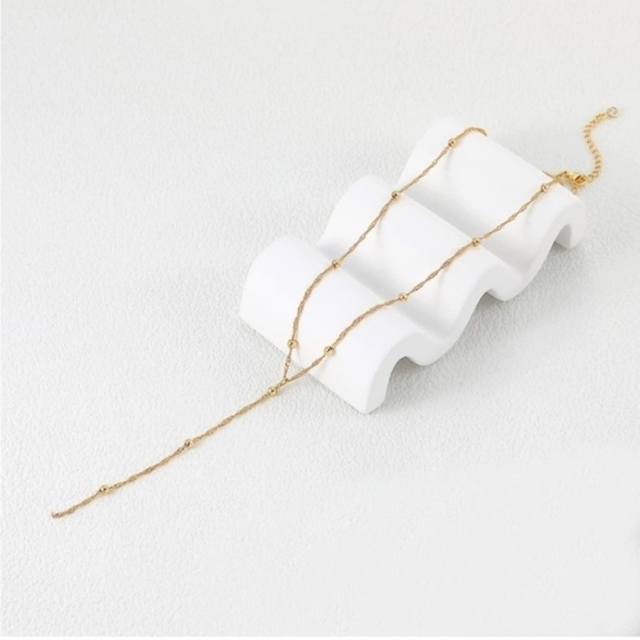 Gold 14k Gold Plated Beaded Lariat Necklace - Picture 4 of 4